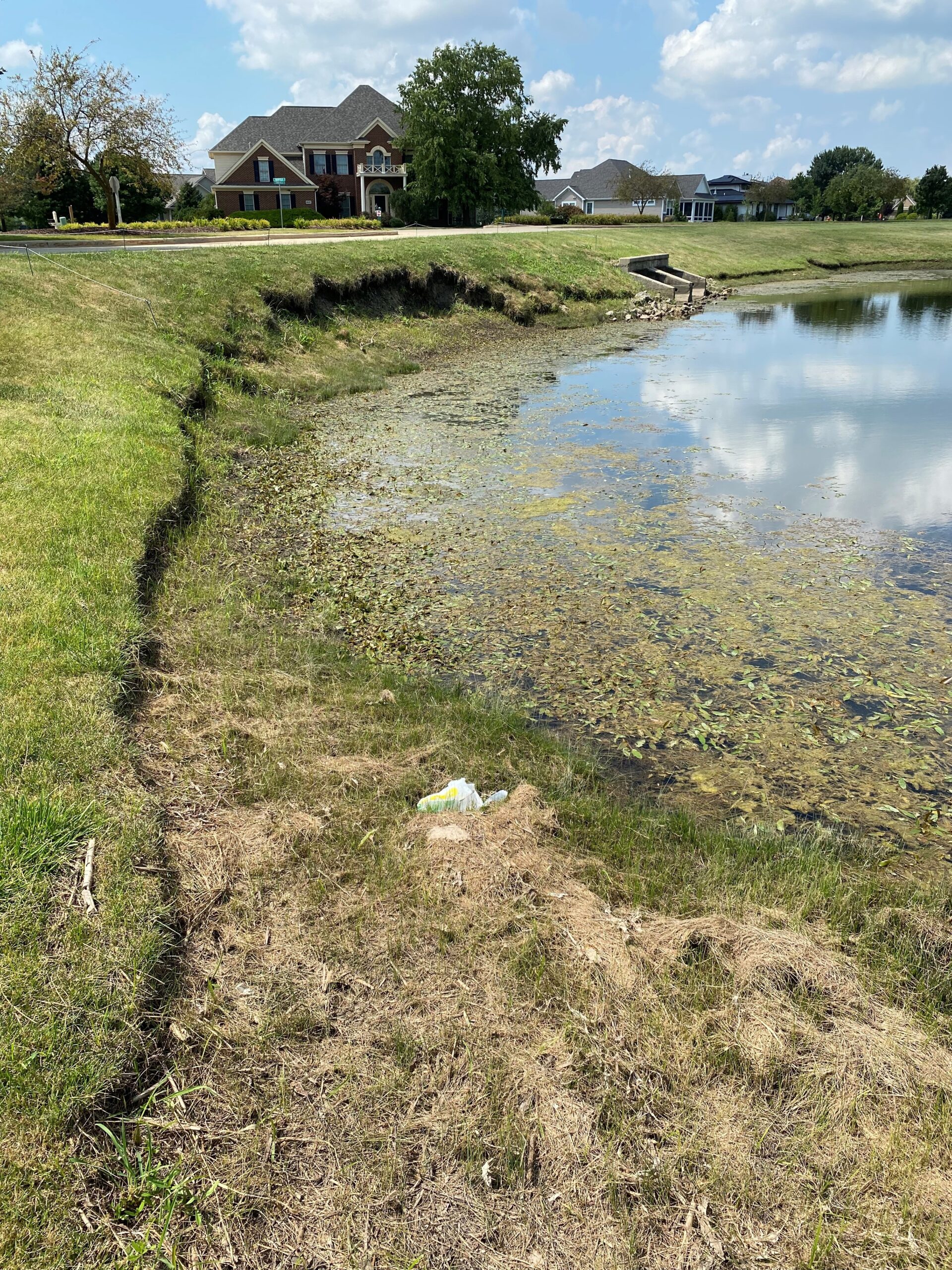 Golf course pond with erosion before ShearForce10 was installed