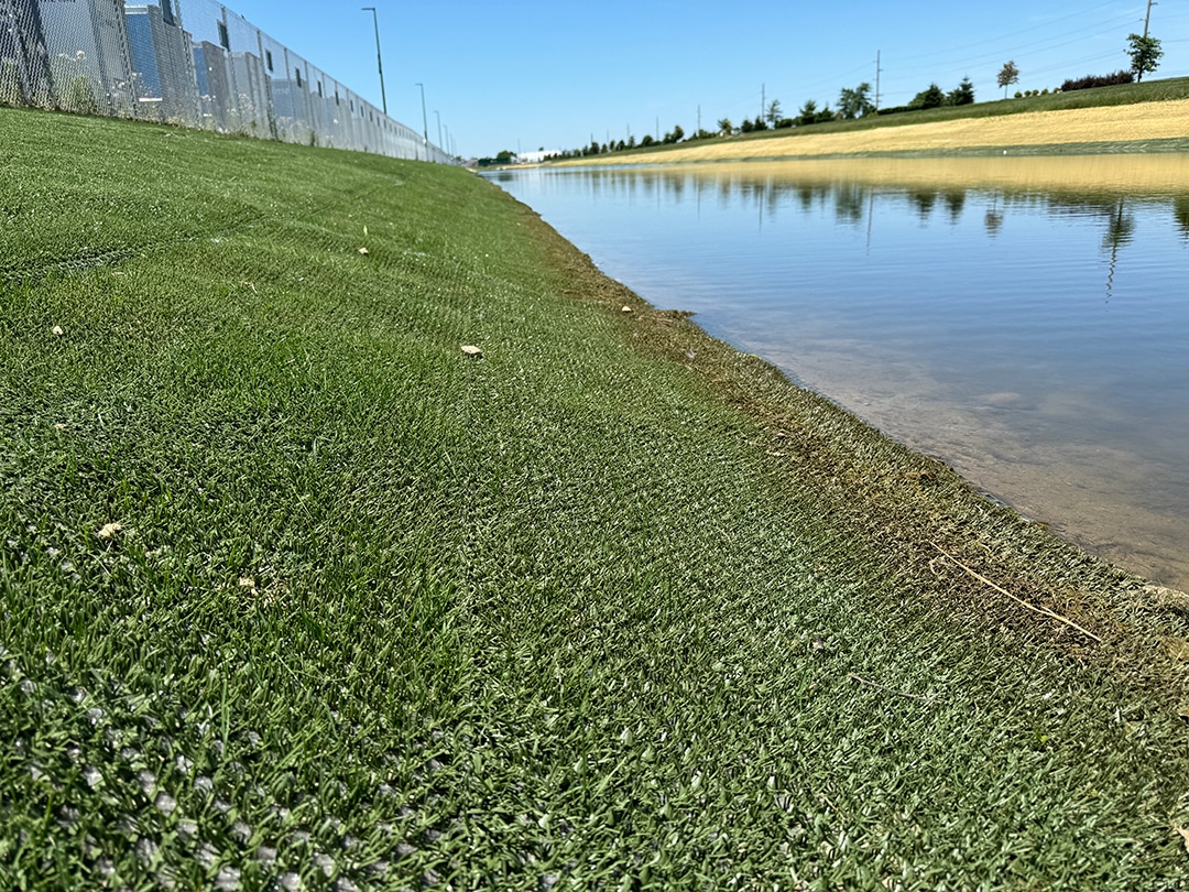InstaTurf installed along retention pond